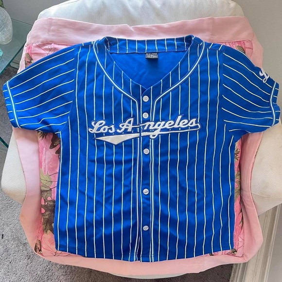 Other - true vintage los angeles dodgers striped button up short sleeve baseball jersey